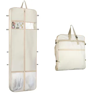KEEGH Kleidersack Lang, 60 x 182 cm Kleidersack Hochzeitskleid Verschlüsseltes Oxford-Tuch Wasserdichtes Band 2 große Netztaschen, Faltbarer ReiseKleidersack für Abendkleider, Brautkleider,Beige
