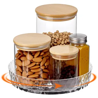 QWORK® Drehteller Organizer, Φ22cm Drehbares Lazy Susan Gewürzregal, Transparenter Drehbarer Organizer, für Küche, Bad, Kühlschrank, Schrank