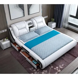 Multifunktion Sofa Bett xxl Big Betten Boxen USB Hotel Leder Polster Schubladen - Weiß