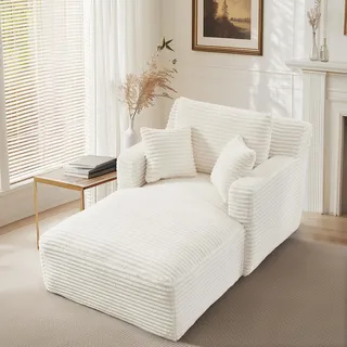 MODFU Chaiselongue Sofa Relaxsessel aus Cord,Loungesessel,Posterstuhl mit Taschenfederkern & Schaumstoff,Creme - Creme