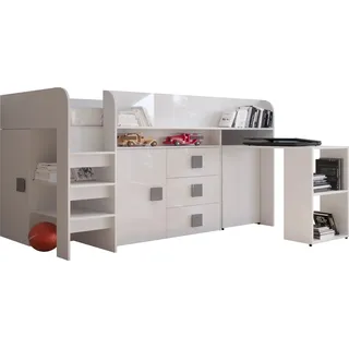 Etagenbett für Kinder Toledo 1 Stockbett mit Treppe und Bettkasten (Weiß + Weiß Glanz + graue Griffe) - Weiß