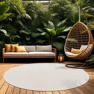 Outdoor Teppich Wetterfest Balkon Wohnzimmer Skandinavisch Boho Einfarbig Creme Grösse 160 cm Rund - Creme