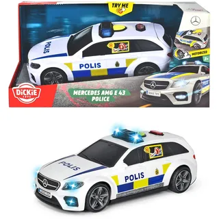 Dickie Toys 203716018033 - Schwedisch Mercedes-AMG E43 Polizeiauto mit Klang, Hellem und Klappbarem Heckklappe - 30 cm, Ab 3 Jahren, inkl. Batterien