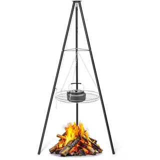 FCH Dreibein Grill 68 x 68 x 155CM BBQ,Schwenkgrill aus Edelstahl mit Backblech-Schwenker Holzkohlegrill für Camping und Garten