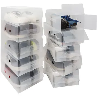 Kurtzy 10er Packung Durchsichtige Kunststoff-Schuhboxen 33x20x13cm - Geeignet für Damen-, Herren- und Kinderschuhe - Faltbar, Gerillt und Stapelbar für Aufbewahrung und Reisen