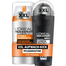 L'Oréal Men Expert 5in1 Pflegeset für Männer, Mit XXXL Deoroller und XXL Gesichtscreme, Set für Herren mit Karbon und Vitamin C, Carbon Protect, Hydra Energy, 2-teilig