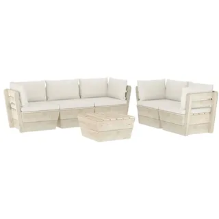 vidaXL 6-tlg. Garten-Sofagarnitur aus Paletten mit Kissen Fichtenholz - Creme