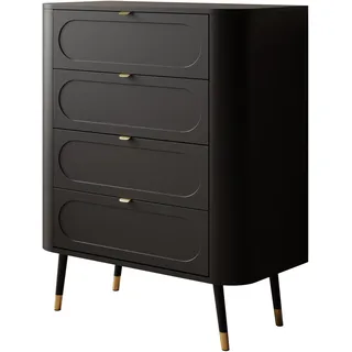 Schlafzimmerkommode SHADOW 4S mit Schubladen, schräge Füße in Schwarz und Gold