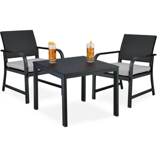 Relaxdays Balkonmöbel Set 3-teilig in Rattan-Optik - Schwarz