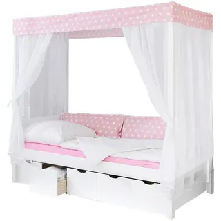TICAA Himmelbett Lino 90 x 200 cm Kiefer massiv weiß rosa