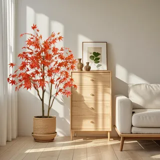 Hapihom 1,2 m künstlicher Ahornbaum mit Topf, künstliche rote Ahornblätter, Seidenahornbaum, Herbstahorn, künstlicher Herbstbaum für Büro Wohnzimmer Veranda Türdekoration Einzelstange