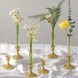 Inweder Reagenzgläser Vase mit Kerzenhalter für Tischdekoration: 6 Stück Klare Glasvase mit Silikonhülle für 2,2 cm Kerzenständer - Kleine Blumenvase für Hochzeit Jahrestag Geburtstag Party