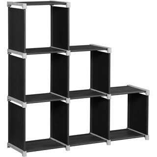 Songmics Bücherregal, 6-Würfel-Regal, DIY, Treppenregal, Organizer fürs Wohnzimmer, Aufbewahrungsregal fürs Schlafzimmer, Kinderzimmer, Badezimmer, für Spielzeug, Raumteiler, schwarz LSN63H