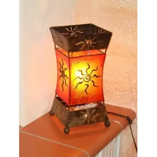 Woru Deko-Leuchte XENIA, Tischlampe aus Metall und Resin, Stimmungsleuchte, ca. 30 cm hoch, Sonnenmotiv