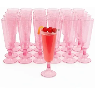 MATANA 50 Premium Rosa Sektgläser aus Kunststoff mit Glitzer, 150ml - Stabil & Mehrweg - Plastik Sektgläser Pink, Champagner Gläser, Cocktailglas, Sektbecher, Proseccogläser für Hochzeit, Partys