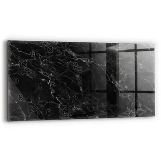 Wallfluent Wanduhr – Stilles Quarzuhrwerk - Uhr Dekoration Wohnzimmer Schlafzimmer Küche - Zifferblatt - schwarze Zeiger - 60x30 cm - Dunkler Marmor - Schwarz