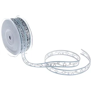 Weihnachtsband mit Sternchen - hellblau/Silber - 15mm - 20m - 90159 71 (1,33€/m)