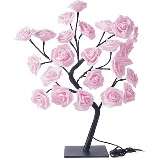TITA-DONG Rosenbaum-Lampe, Rosa Rosenblüten-Nachtlicht, 24 Warmweiße LED-Lichter, USB-betriebene Nachttisch-Nachttischlampe mit Berührungsschalter, Perfekt für(Rosa)