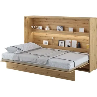 Furniture24 Schrankbett Bed Concept Lenart, Wandklappbett mit Lattenrost, V-Bett, Wandbett Bettschrank Schrank mit integriertem Klappbett Funktionsbett BC-05, 120 x 200 cm, Artisan Eiche, Horizontal - Hellbraun