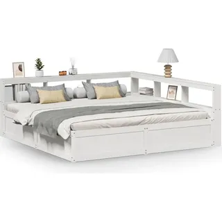 vidaXL Massivholzbett mit Regal ohne Matratze Weiß 200x200 cm Kiefer - Weiß