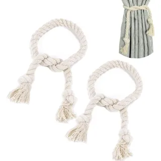 YoniYa 2 Stück Vorhang Raffhalter Curtain Rope Buckle Gardinenhalter Handgemachte Knoten Vorhang Clips Vorhanghalter Baumwollseil Tiebacks Gardinen Halter für Haus Wohnzimmer Schlafzimmer Cafe