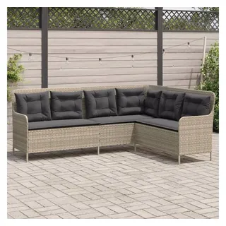 vidaXL Gartenlounge, 10-tlg. Garten-Lounge-Set mit Kissen Hellgrau Poly Rattan
