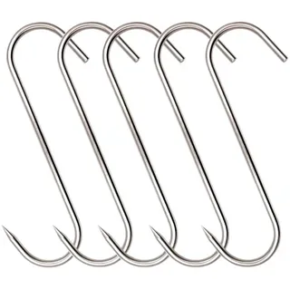 ARTOYS Fleischerhaken Edelstahl 304 Groß (20cm 5mm) - 5 Stück- Tragfähigkeit 100kg, Heavy-Duty Metzgerhaken, Räucherhaken Fischhaken,für Rehe, Ziegen und Schafe Rind, Schwein