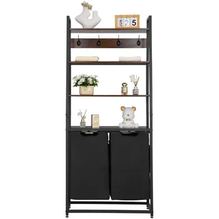 Vevor Wäschekorb Wäschesortierer mit 4 Ebenen (600D Oxfordstoff), Wäschesammler mit Leiterregalen, Wäschetrenner Wäsche-Sortiersystem für schmutzige Kleidung Waschküche Schwarz