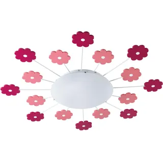 EGLO Deckenlampe Viki 1, 1 flammige Kinderzimmer Wandlampe, Deckenleuchte aus Metall in Pink und satiniertes Glas in Weiß, E27 Fassung