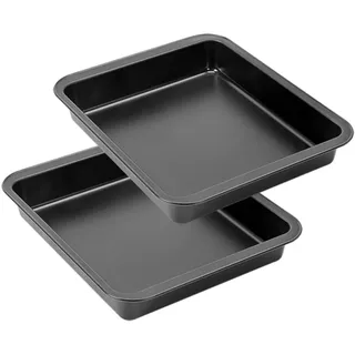 MGE - Quadratische Backformen aus Kohlenstoffstahl - 2er-Set 22 x 23,5 cm, Auflaufformen Antihaftbeschichtet, Ideal für Brownies, Kuchen und Aufläufe