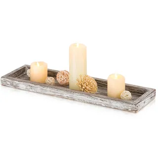 Romadedi Rechteckig Holztablett Tablett Deko:43cm Holz Dekotablett Länglich Vintage Kerzentablett Holzschale für Kerzen Tisch Centerpiece Tischdeko Zuhause Couchtisch Küche Wohnzimmer Dekorative