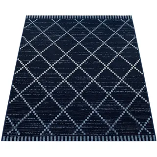 Paco Home Teppich Ethno Geometrisch Skandi-Design In Blau Weiß Grösse 80x150 cm - Blau