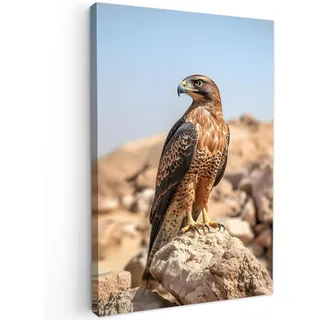 MuchoWow© Bild auf Leinwand Schlafzimmer Bilder Badezimmer Wand Deko | 60x90 cm - Wohnzimmer Modern Wanddeko Bilderwand Geschenk Falke - Vogel - Fels - Kraft