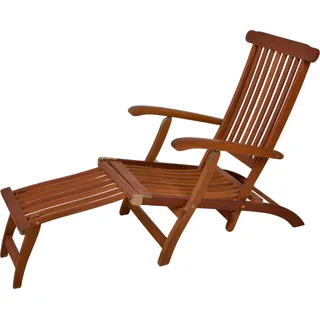 Eukalyptus Deckchair mehrfach verstellbar - 163 x 56 cm - Holz Gartenliege mit Fußteil klappbar - Relax Liegestuhl Sonnenliege Holzliege mit Fußstütze