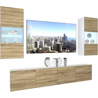 B Belini Group Wohnzimmerwand Schrankwand mit LED Sonoma Eiche , Beige , Holz , 200x180x36 cm , Wohnzimmer, Wohnwände