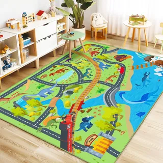 Rezutan Teppich Kinderzimmer, Dino Spielteppich Kinder für Junge,Waschbar & rutschfest Kinderteppiche für Spielzimmer, Kinderzimmer, Schlafzimmer, Klassenzimmer, 200X230cm