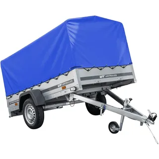 UNITRAILER Auto Anhänger 230x125 Garden Trailer 230 Kipp 750 kg mit Stützrad, Blauer Hochplane und Hochspriegel