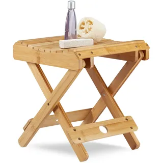 Relaxdays Bambus Hocker, klappbar, Badezimmer Deko, feuchtigkeitsresistent, Badhocker HxBxT 31,5x27,5x28,5 cm, natur