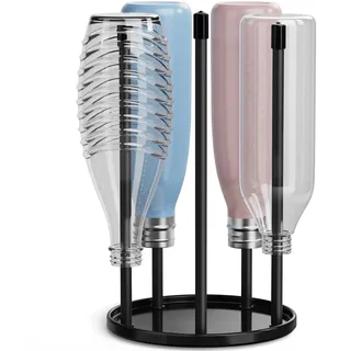 Flaschenhalter für SodaStream Crystal – Keramik Abtropfständer mit Abtropfgestell und Abtropfwanne für 5 Flaschen | Flaschentrockner für die Küche Schwarz