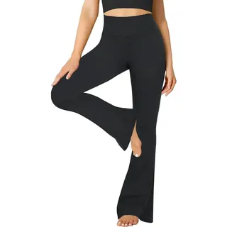 FuelMeFoot Flared Leggings Damen High Waist Schlaghose Blickdicht – Sportleggings Lang mit Bauchkontrolle, Yogahose Jogginghose Damen Schwarz für Gym, Pilates & Alltag 1 Pack-01-Schwarz S