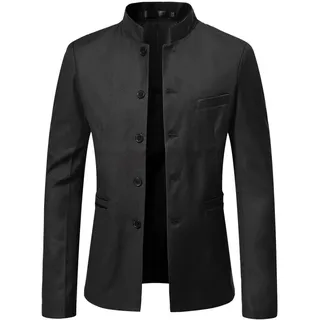 LIRU Sakko Herren Sportlich,Herren Casual Blazer Schwarz Slim Fit Blazer Stehkragen Jacke Tang Anzug Elegant Formale Business Anzugjacke Geeignet Für Party Date Abschlussball Hochzeit Smoking,L