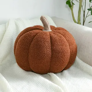 Halloween Kürbis Kissen, Halloween Deko 3D Plüsch Kürbis, Herbstdeko Kürbis Zierkissen Sofakissen Kürbisform, Herbst Deko Aesthetic, Herbst Kissen für Schlafzimmer Sofa (Brown, 20 cm)