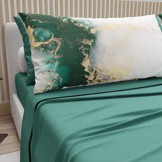 PETTI Artigiani Italiani - Bettwäsche aus Baumwolle mit Kissenbezügen mit Digitaldruck, Bettwäsche für Doppelbett, Petrol, 100% Made in Italy