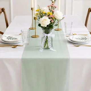 Siumir Tischläufer, 30 cm x 25 m Tischband - Maritime Tischdeko für Strandparty, Taufe & Hochzeit​​ (Hellgrün)