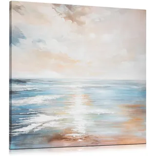 Briful 60 x 60cm große Canvas Gemälde Meer Welle Pastellfarbene Küstenlandschaft – Abstraktes Leinwandbild mit Meeresmotiv für Home Hotel Office Wanddekoration