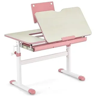 Schülerschreibtisch 51-73cm Höhenverstellbar, Kinderschreibtisch mit neigbarer Tischplatte, Bücherständer, Schublade & Messlineal, ergonomischer Jugendschreibtisch für 3-12 Jahre Kinder (Rosa)