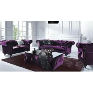 designer Sofagarnitur 3+2+1 Textil Sofa Couch Chesterfield Polster Garnitur Neu - Lila