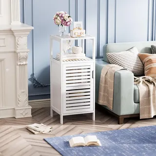 Bambus Badezimmer Aufbewahrungsschrank - Schmales Standregal - 4 Ebenen - Weiß