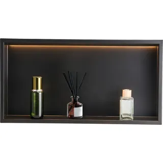 Vevor Duschnische, 10,16x33,02x63,5 cm, versenkte Wandnische mit LED-Streifen, Shampoo-Aufbewahrungs-Organizer aus Edelstahl, langlebig & einfach zu installieren, schwarz für Badezimmer