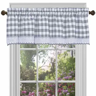 Achim Home Decor Fenstervorhänge mit Büffelmuster, 147 cm breit, 35,6 cm lang, grau und weiß kariert, lichtfilterend, Bauernhaus, Landhaus, Vorhänge für Schlafzimmer, Wohn- und Esszimmer